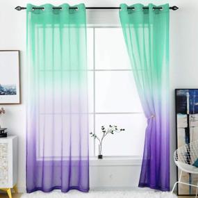img 1 attached to Semi Sheer Green And Purple Ombre Gradient Curtains For Girls Kids Bedroom Living Room, 2 Panels 54 X 84 Inch Faux Linen Mermaid Design