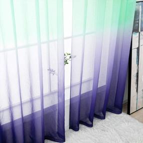 img 2 attached to Semi Sheer Green And Purple Ombre Gradient Curtains For Girls Kids Bedroom Living Room, 2 Panels 54 X 84 Inch Faux Linen Mermaid Design