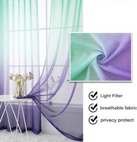 img 3 attached to Semi Sheer Green And Purple Ombre Gradient Curtains For Girls Kids Bedroom Living Room, 2 Panels 54 X 84 Inch Faux Linen Mermaid Design