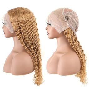 img 1 attached to BLY Light Brown Colored 10A Human Hair Blonde Wig Lace Front For Women 13X4 HD Transparent Pre Plucked Deep Wave Curly Glueless Wigs 180% Density #27 Color 30 Inch