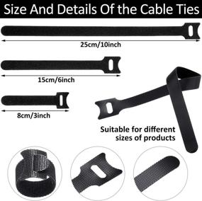 img 3 attached to 🔗 Riakrum 120 Pieces Reusable Cable Ties - Adjustable Hook and Loop Straps Set: 3, 6 & 10 Inch - Black Nylon Cord Fasteners for Multi-Purpose Wire Tying & Organization