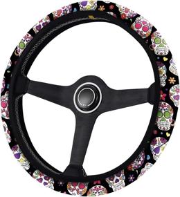 img 4 attached to 🌸 Eye-Catching Sugar Skulls Steering Wheel Cover for Women and Girls - A Stylish Car Accessory by Horeset