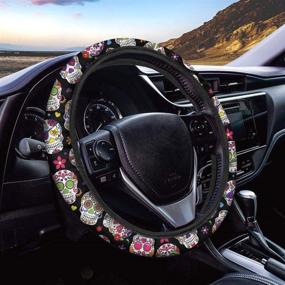 img 2 attached to 🌸 Eye-Catching Sugar Skulls Steering Wheel Cover for Women and Girls - A Stylish Car Accessory by Horeset