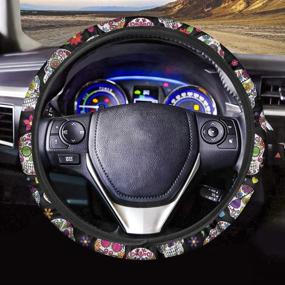 img 3 attached to 🌸 Eye-Catching Sugar Skulls Steering Wheel Cover for Women and Girls - A Stylish Car Accessory by Horeset