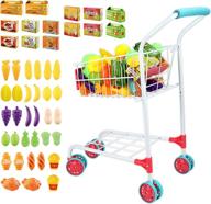 sturdy kids shopping cart trolley with 46 pcs of pretend play food, ideal for role play and educational play kitchen activities, perfect toy for boys and girls logo