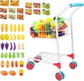 img 4 attached to Sturdy Kids Shopping Cart Trolley With 46 PCS Of Pretend Play Food, Ideal For Role Play And Educational Play Kitchen Activities, Perfect Toy For Boys And Girls