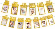 gold baby photo banner for 1st birthday milestone pictures - newborn to 12 months bunting garland decoration for first birthday celebration logo