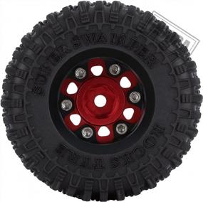 img 1 attached to Red 1.0 Beadlock Wheels And Tires Set By INJORA - 4 Metal Micro Crawler Tires For Axial SCX24 90081 Gladiator, Bronco C10, Deadbolt - Ideal For 1/24 RC Crawler Cars