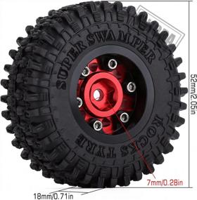img 3 attached to Red 1.0 Beadlock Wheels And Tires Set By INJORA - 4 Metal Micro Crawler Tires For Axial SCX24 90081 Gladiator, Bronco C10, Deadbolt - Ideal For 1/24 RC Crawler Cars
