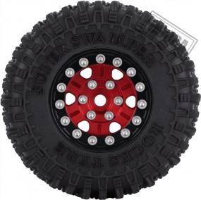 img 2 attached to Red 1.0 Beadlock Wheels And Tires Set By INJORA - 4 Metal Micro Crawler Tires For Axial SCX24 90081 Gladiator, Bronco C10, Deadbolt - Ideal For 1/24 RC Crawler Cars
