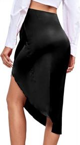 img 3 attached to LYANER Атласная юбка миди с высокой талией и асимметричным разрезом с рюшами для женского облегающего стиля