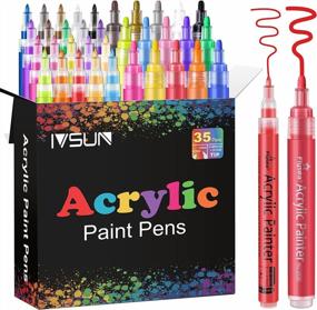 img 4 attached to IVSUN 35 Premium Acrylic Paint Markers With Extra Fine And Medium Tips For DIY Crafts, Painting On Various Surfaces Including Rocks, Fabric, Wood, Canvas, Ceramic, And Scrapbooking Supplies