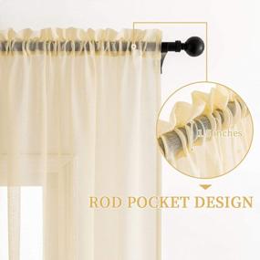 img 3 attached to Anjee Sheer Curtains 45 Inches Length Faux Linen Texture 2 Panels Rod Pocket Semi Sheer Window Treatment Gauze Voile Drapes For Kids Bedroom Kitchen Bathroom, Light Yellow 52 X 45 Inches