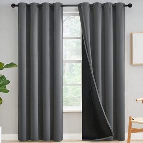 img 4 attached to Yakamok 100% Blackout Curtains For Bedroom 84 Inch Length, Grey Full Light Blocking Drapes With Black Backing, Noise Reducing Thermal Insulated Grommet Panels For Living Room, 52Wx84L,Gray, 2 Panels