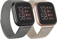 📱 2-pack stainless steel mesh bands for fitbit versa/fitbit versa 2/fitbit versa lite, breathable wristband strap with adjustable magnet lock, small size, space gray and champagne логотип