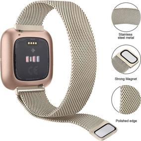 img 3 attached to 📱 2-Pack Stainless Steel Mesh Bands for Fitbit Versa/Fitbit Versa 2/Fitbit Versa Lite, Breathable Wristband Strap with Adjustable Magnet Lock, Small Size, Space Gray and Champagne