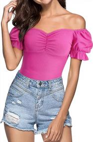 img 2 attached to MYMORE Women Short Puff Sleeve Ruffle Cuff Ruched Front Ribbed Sweetheart Neckline Sexy Bodysuit Backless Bodysuits (XS-2XL)