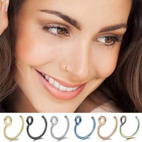 img 3 attached to 6 Piece Stainless Steel Fake Nose Ring Set - Bodystars Faux Nose Septum Lip Ear Piercing Jewelry In 18G/20G