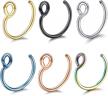 6 piece stainless steel fake nose ring set - bodystars faux nose septum lip ear piercing jewelry in 18g/20g logo