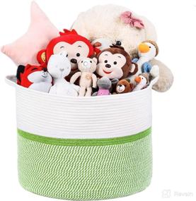 img 4 attached to 🧺 BEHIGHERQD XXL Laundry Hamper 22x22x16 - Large Green Rope Basket for Laundry, Throw Blankets, and Nursery with Handle