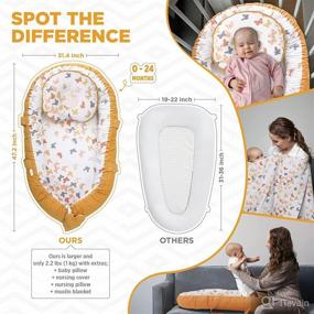 img 2 attached to 🦋 BABYCOVE Baby Lounger and Baby Nest Set for 0-24 Months - 5 Piece Co-Sleeping Bundle with Baby Pillow, Muslin Baby Blanket, Nursing Cover and Nursing Pillow for Breastfeeding (Yellow Butterfly)