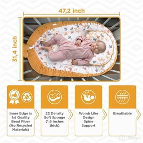 img 1 attached to 🦋 BABYCOVE Baby Lounger and Baby Nest Set for 0-24 Months - 5 Piece Co-Sleeping Bundle with Baby Pillow, Muslin Baby Blanket, Nursing Cover and Nursing Pillow for Breastfeeding (Yellow Butterfly)