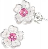 925 sterling silver flower stud earrings cherry blossoms pink cz stud earrings hypoallergenic cute dainty stud earrings for women girls gift logo