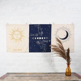 img 3 attached to Boho Tapestry Wall Hangings Set Of 3 - Bedroom Décor For Teen Girls, Boho Decorations & Wall Art Posters For Room Aesthetic - Mini Tapestries (16" X 20"), 100% Cotton, Tarot Design By Folkulture