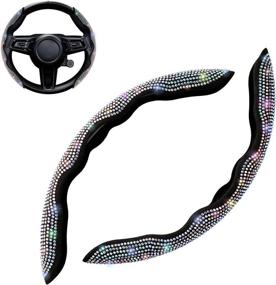 img 4 attached to 💎 Flymotor Diamond Leather Steering Wheel Cover with Crystal Rhinestones - Sparkling Car Interior Accessory Set for Universal Fit, 2pcs, Black with Colorful Diamond Bling Bling Design - Perfect for Women and Men