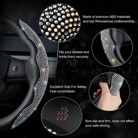 img 1 attached to 💎 Flymotor Diamond Leather Steering Wheel Cover with Crystal Rhinestones - Sparkling Car Interior Accessory Set for Universal Fit, 2pcs, Black with Colorful Diamond Bling Bling Design - Perfect for Women and Men