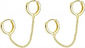 img 4 attached to 925 Sterling Silver Double Hoop Earrings Chain For Women Teen Girls Two Holes Piercing Jewelry