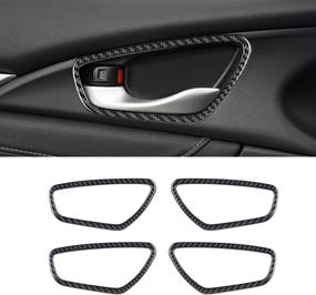 img 4 attached to 🚗 4PCS Car Carbon Fiber Sticker Door Handle Bowl Frame Inner Decoration Accessories for Honda Civic 10th Generation (2016-2020) - Black