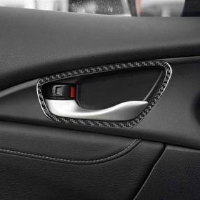 img 3 attached to 🚗 4PCS Car Carbon Fiber Sticker Door Handle Bowl Frame Inner Decoration Accessories for Honda Civic 10th Generation (2016-2020) - Black