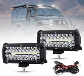 img 4 attached to BUNKER INDUST 7 Inch LED Light Pods - Wiring Harness Kit Included | 2Pcs Spot Flood Beam Lights 25000LM | Waterproof Work Lights for Tractor, ATV, UTV, Truck, Boat, Golf Cart, Off Road | Fog Driving Bumper Backup