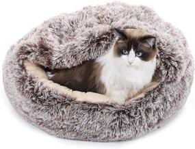 img 4 attached to 🐶 Plush Hooded Calming Dog Bed & Cat Bed, AngleLike Donut Design, Anti Anxiety Pet Bed with Machine Washable Cover, High Bolster, Multiple Sizes S-XL