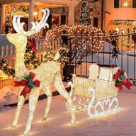 outdoor christmas decor set: glittered reindeer and sleigh with 200 led lights for garden, patio, lawn, and front door display logo