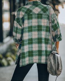 img 1 attached to Women'S Plaid Shacket: Flannel Lapel Button Down Long Sleeve Shirt Jacket W/ Pockets