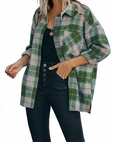 img 2 attached to Women'S Plaid Shacket: Flannel Lapel Button Down Long Sleeve Shirt Jacket W/ Pockets
