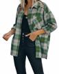 women's plaid shacket: flannel lapel button down long sleeve shirt jacket w/ pockets logo