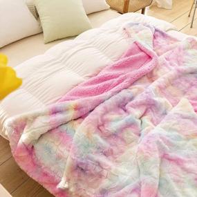 img 2 attached to Super Soft Faux Fur Throw Blanket With Premium Sherpa Backing For Warmth And Comfort - Ideal Decorative Piece For Bedroom, Sofa, And Floor In Light Rainbow Color - Throw Size (50"X60") By NEWCOSPLAY