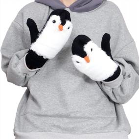 img 3 attached to Двухслойные зимние утолщенные теплые вязаные варежки Bienvenu, перчатки с ежиком из мультфильма