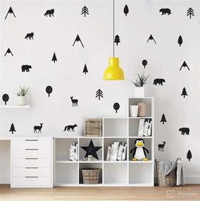 img 3 attached to 🦊 Woodland Animals Wall Stickers: Mountain Tree Decals in Black Vinyl - Jungle Stickers for Forest Animals Decor in Kids Room, Nursery, Bedroom