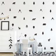 🦊 woodland animals wall stickers: mountain tree decals in black vinyl - jungle stickers for forest animals decor in kids room, nursery, bedroom логотип