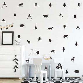 img 4 attached to 🦊 Woodland Animals Wall Stickers: Mountain Tree Decals in Black Vinyl - Jungle Stickers for Forest Animals Decor in Kids Room, Nursery, Bedroom