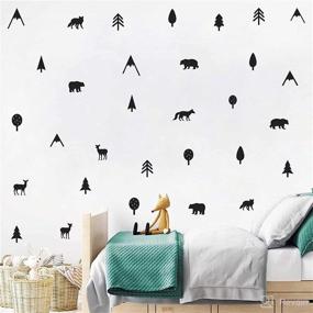 img 2 attached to 🦊 Woodland Animals Wall Stickers: Mountain Tree Decals in Black Vinyl - Jungle Stickers for Forest Animals Decor in Kids Room, Nursery, Bedroom