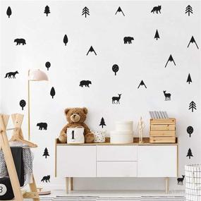 img 1 attached to 🦊 Woodland Animals Wall Stickers: Mountain Tree Decals in Black Vinyl - Jungle Stickers for Forest Animals Decor in Kids Room, Nursery, Bedroom