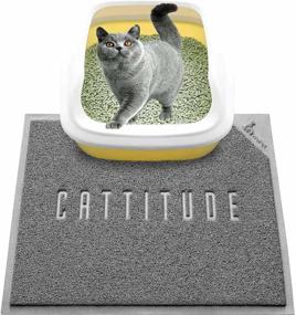 img 4 attached to 🐱 WePet Cattitude Cat Litter Mat - M Size, 24 x 22 Inch Premium Durable Soft PVC Rug for Kitty Litter Trapping - Grey Scatter Control Mat, Urine Waterproof, Easy to Clean and Wash