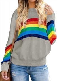 img 4 attached to 🌈 Ferrtye Women's Rainbow Pullover Sweater: Lightweight, Long Sleeve, Crew Neck, Loose Knit