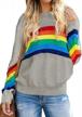 🌈 ferrtye women's rainbow pullover sweater: lightweight, long sleeve, crew neck, loose knit logo