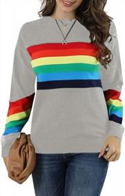img 3 attached to 🌈 Ferrtye Women's Rainbow Pullover Sweater: Lightweight, Long Sleeve, Crew Neck, Loose Knit